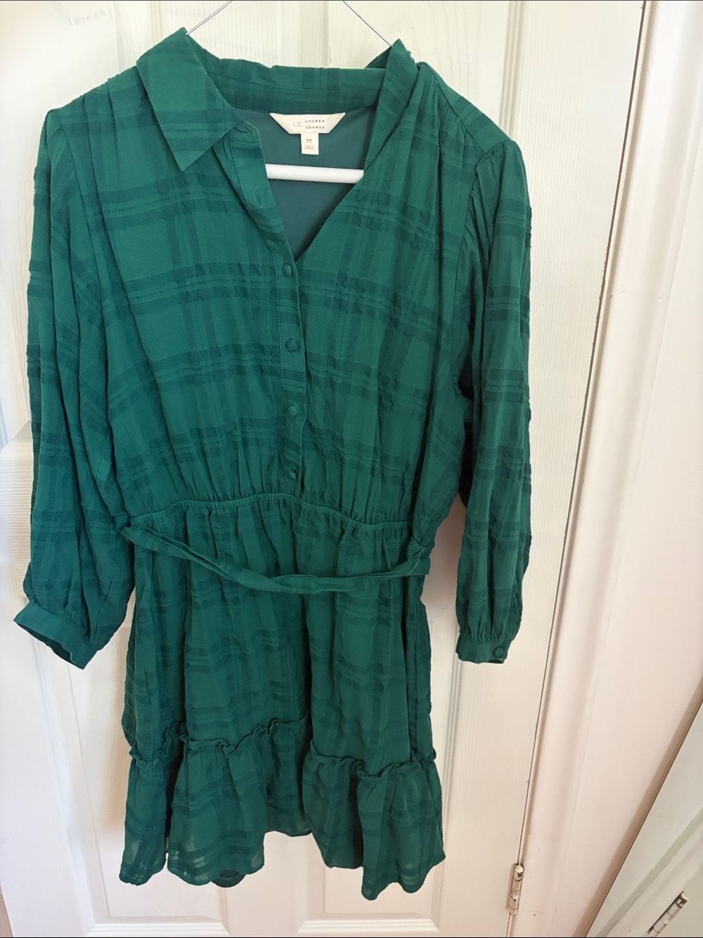 LC Lauren Conrad Green Plaid Button-Up Dress